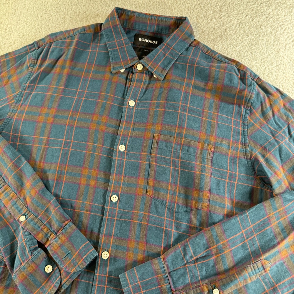 Bonobos Button Down Shirt Mens L Blue Plaid Excellent Slim Fit Long Sleeve